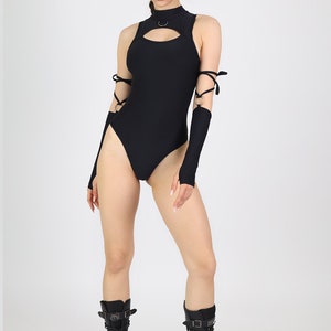 Black Rave Keyhole Bodysuit Full View