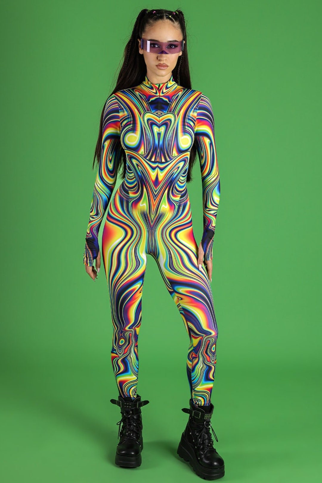 Rave Costume, Rave One Piece Outfit, Liquid Body Suit Costume, Trippy ...
