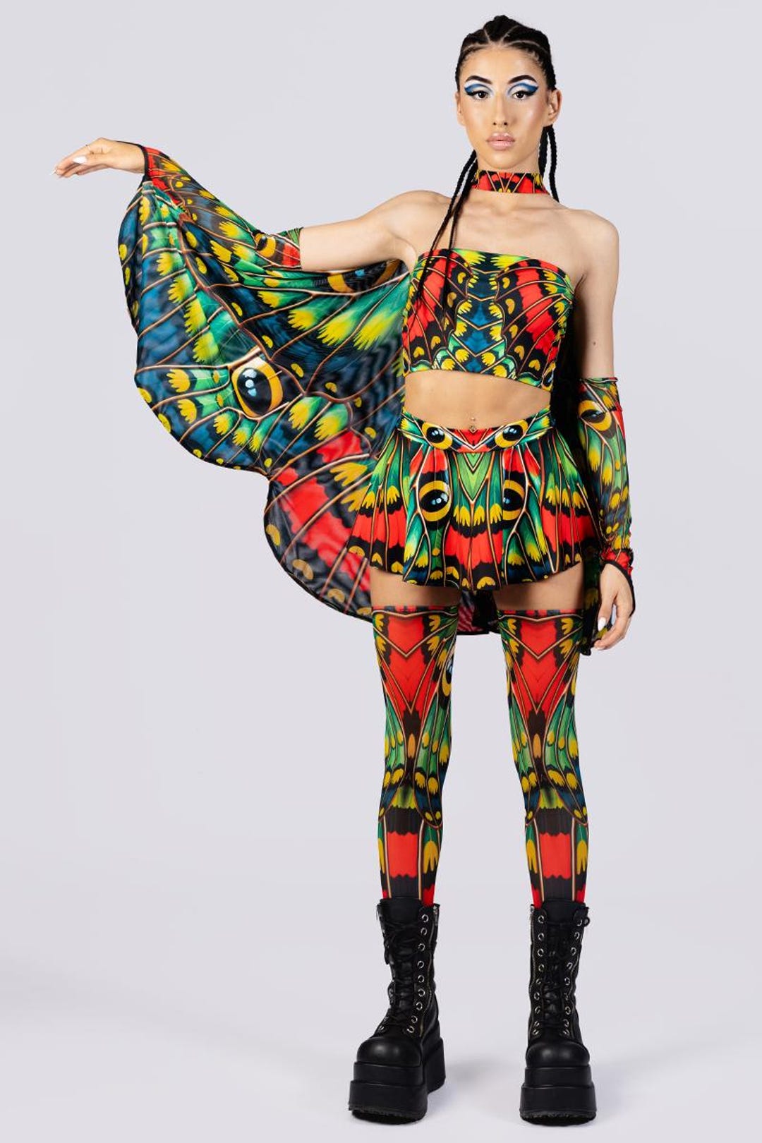 Rave Short Skort, High-waist Skater Skirt, Butterfly Rave Outfit ...