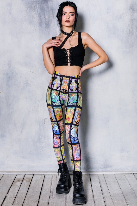 Colorful Tarot Deck Leggings, Goth Leggings for Women, Witch