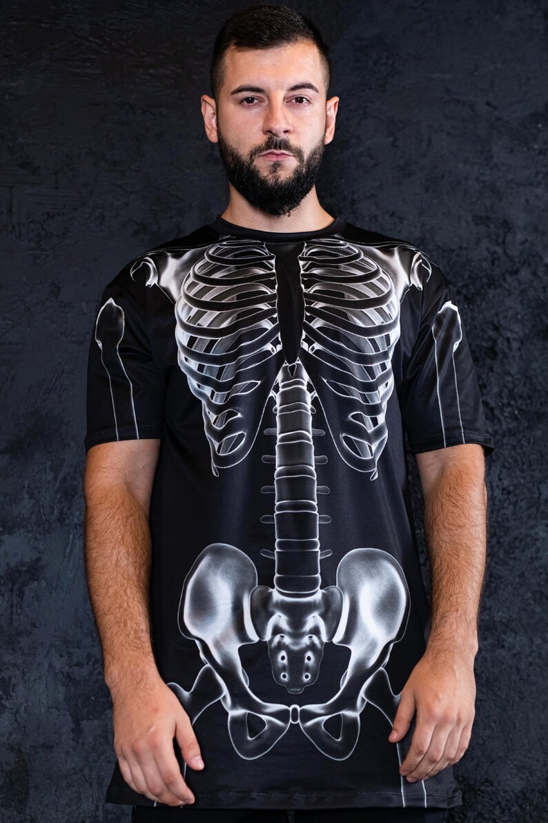 Black Skeleton Halloween T-shirt For Men Close View