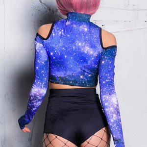 Blue Galaxy Crop Top Back View