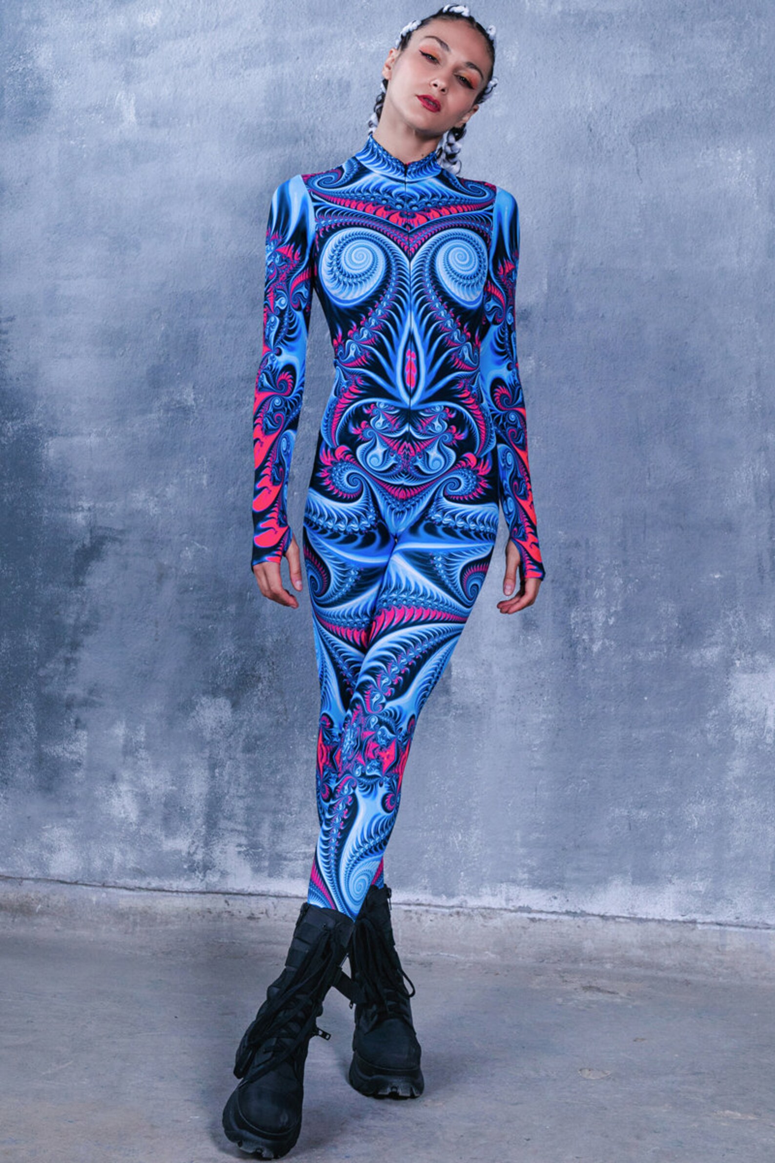 Psychedelic Rave Costume Blue Festival Catsuit Trippy Rave Etsy