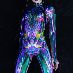 Cyber Costume for Women, rave Halloween costume, couple Halloween costumes, cyberpunk clothing, Sci-fi cosplay costume, rave outfit image 2
