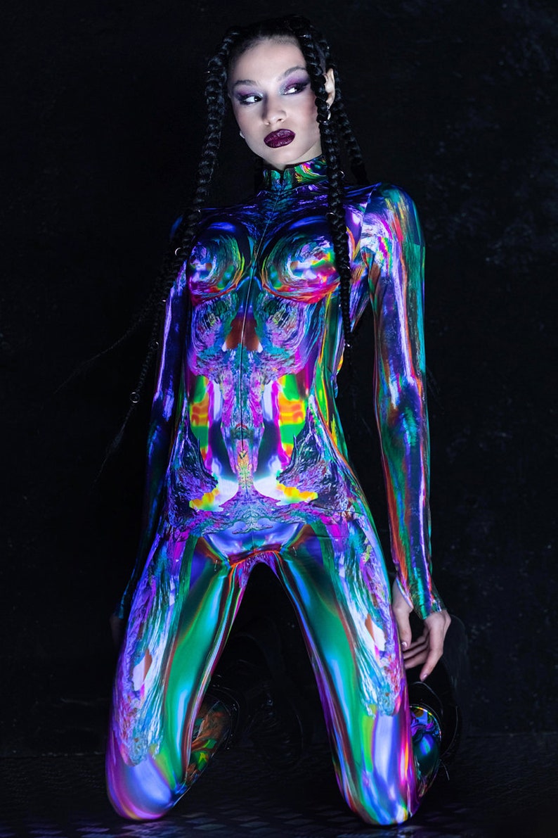 Cyber kostuum voor vrouwen, rave Halloween kostuum, paar Halloween kostuums, cyberpunk kleding, Sci-Fi cosplay kostuum, rave outfit afbeelding 2