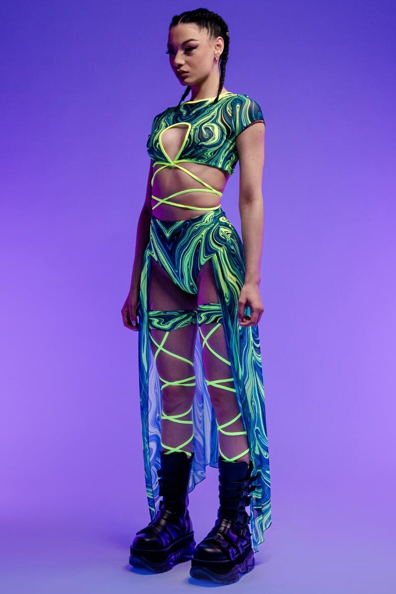 Green Rave Tops Neon Rave Outfit, UV Reactive Crop Top, Neon Wrap Crop Top, Rave Mesh ...