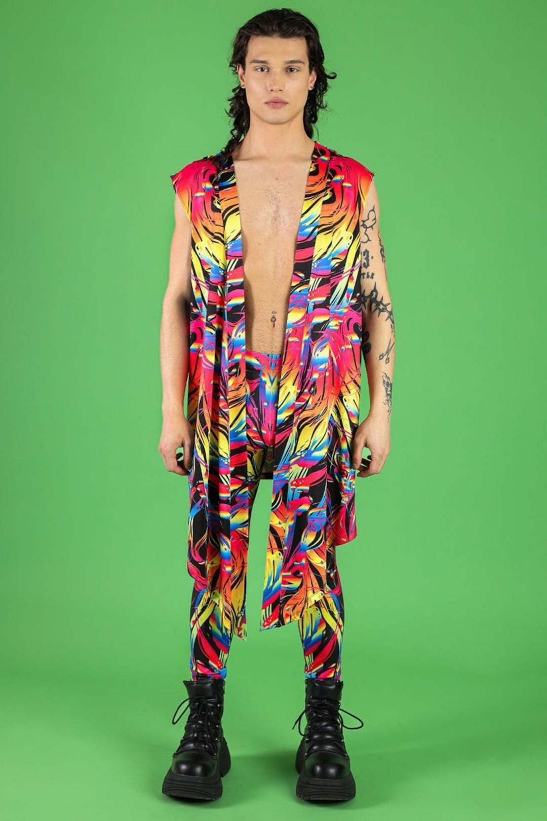 Jimmy Rave Robe Design Rave Kimono, Rainbow Kimono, Rainbow Rave Outfit, Music Festival ...