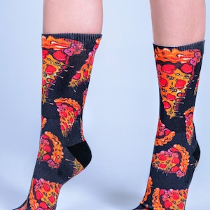 Pizza Socks, Women Crew Socks, Men Crew Length Socks, Pepperoni Socks, Food Socks, Food Socks, Art Socks, Comfy Socks, Skater Socks