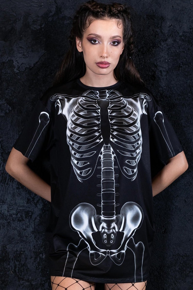 Black Skeleton Halloween T-shirt For Women Front View