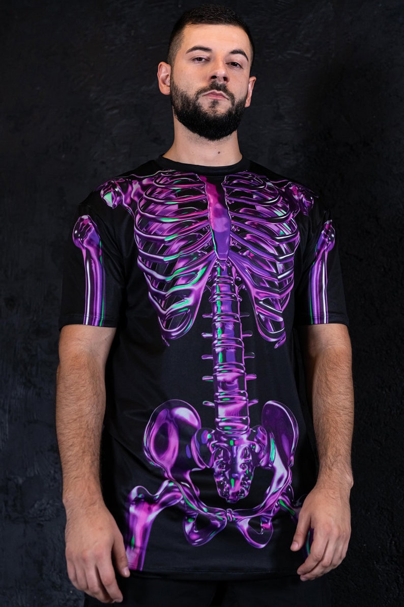 Purple Skeleton Oversized Halloween T-shirt Front View