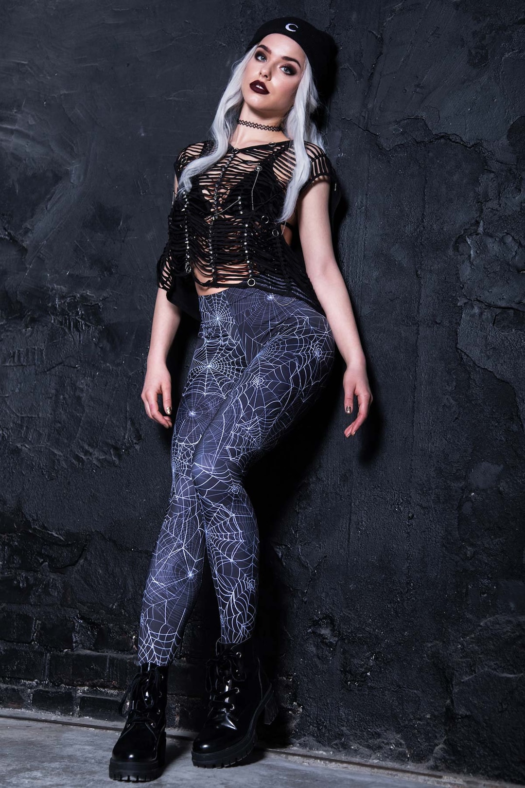 Spider Web Leggings, Black Gothic Leggings, Goth Leggings for
