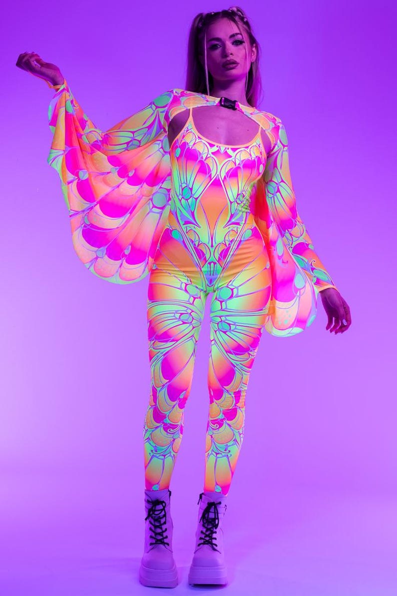 Keyhole Trippy Neon Butterfly Mesh Wings, Moth Wings Accessories, Matching Set, Rave ...