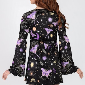 Black Butterfly Dress With Bell Sleeves Back View