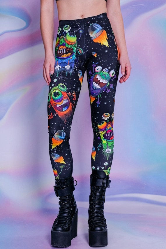 Alien Print Leggings, Anime Leggings, Galaxy Leggings, Patterned Leggings  With Monsters, Non See Through Womens Leggings, Drippy Clothing -   Canada