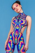 Rainbow Rave Costume for Women, rave catsuit, cutout bodysuit costume, pride jumpsuit, rave outfit, festival clothing, rave wear