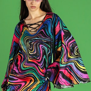 Rainbow Bell Sleeve Dress Close View