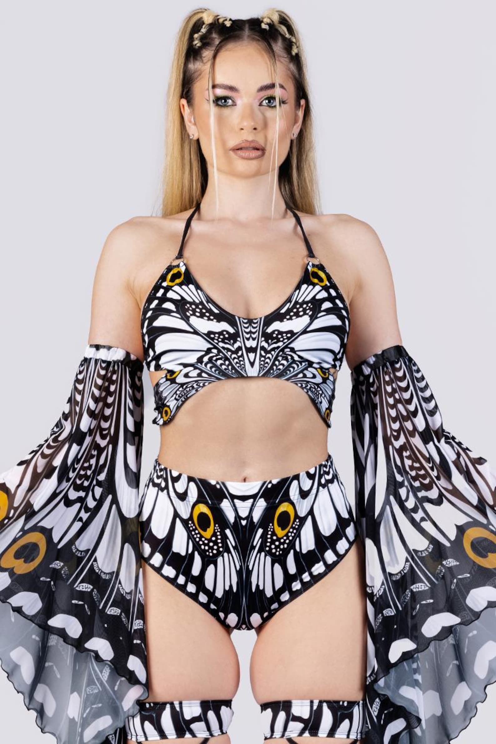 Butterfly Top in Black & White, Summer Rave Top, Two Piece Set, Fairy ...