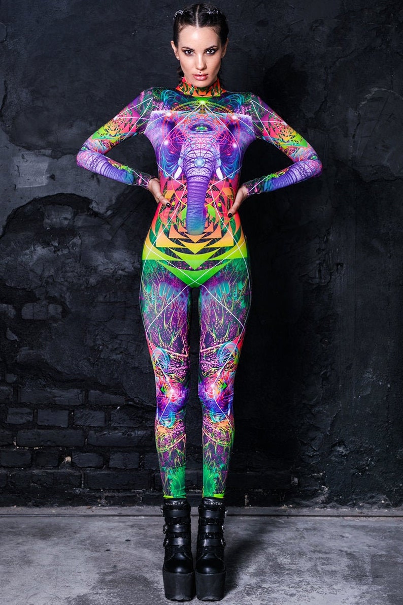 Glow in the Dark Festival Catsuit rave costume spandex Etsy