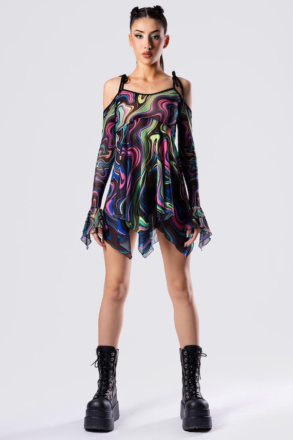 Fairy Dress, Transparent Dress, Rave Outfit, Summer Dress, Festival Outfit,  Flounce Sleeve Dress, Party Dress, Sheer Dress, Mesh Clothing