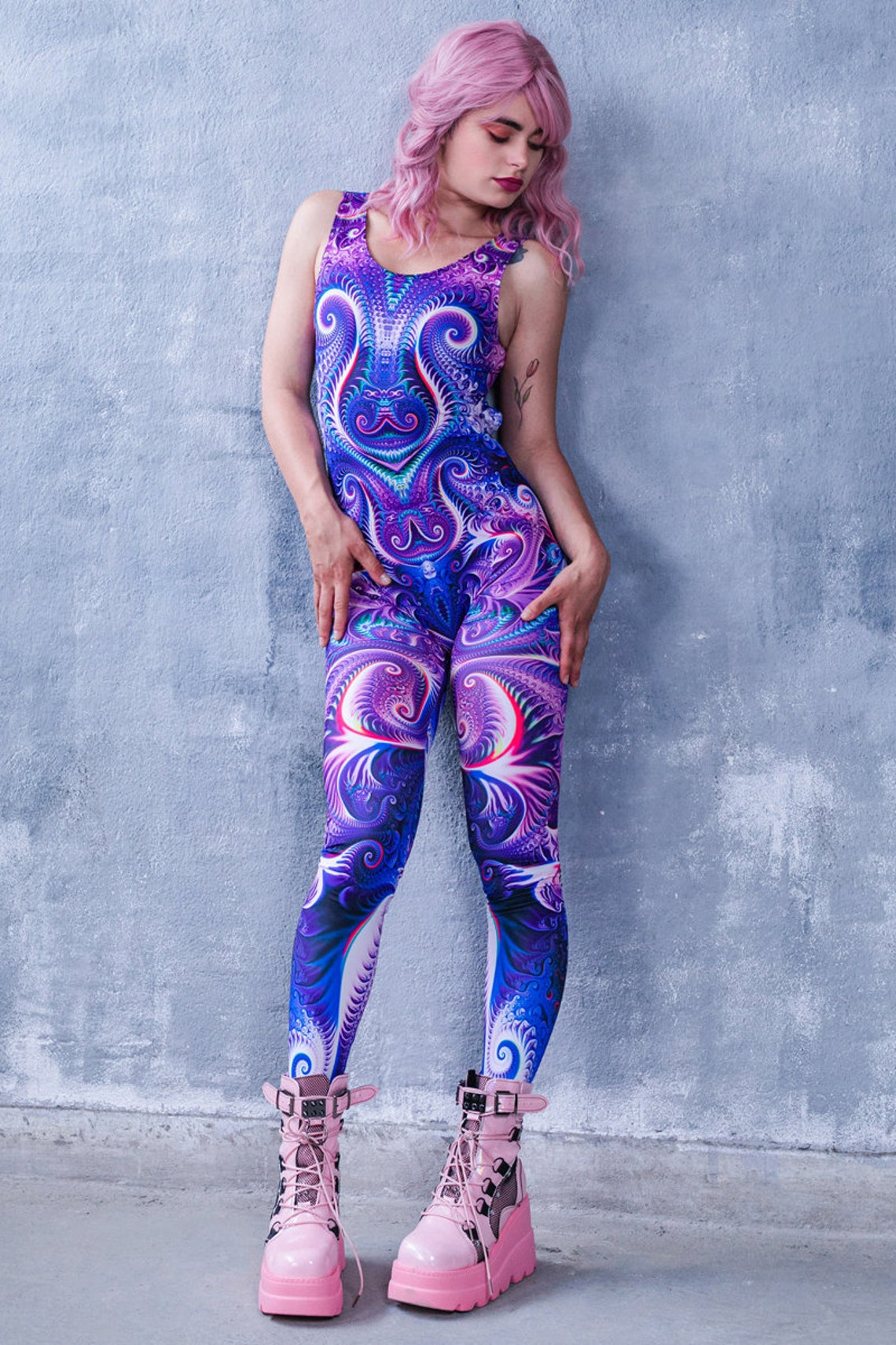Rave Costume for Women in Purple & Blue, Festival Cutout Catsuit, Open ...