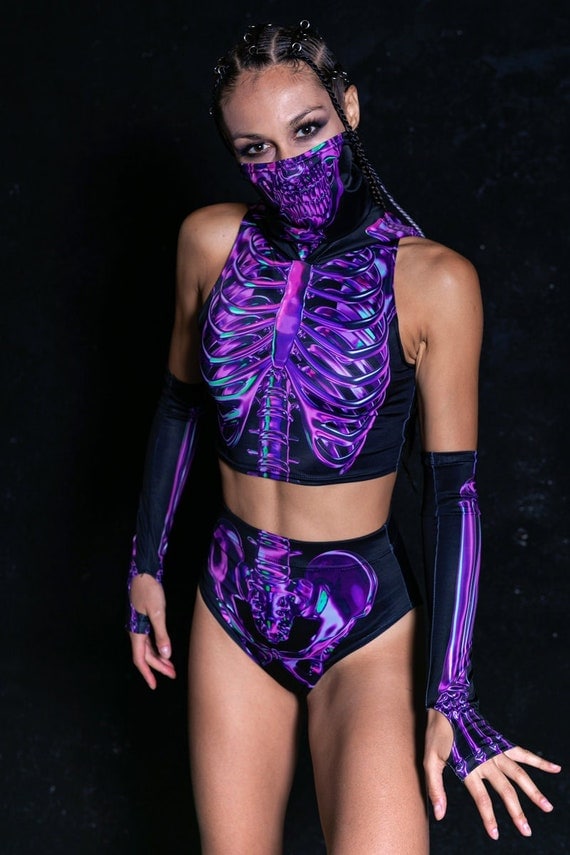 Skeleton Crop Tops for Women Hooded Crop Top Rave Cropped Top Halloween Rave Outfits Rave Wear Rave 2 Piece Set Festival Clothing Etsy UK