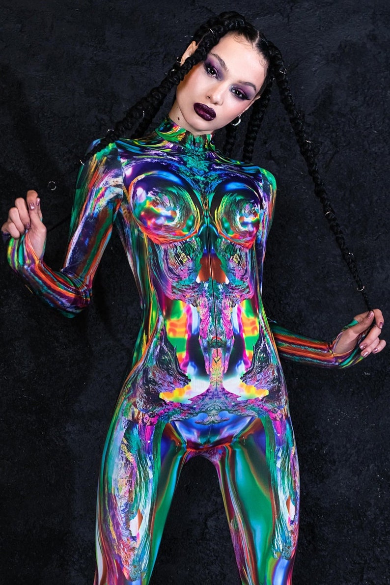 Cyber Costume for Women, rave Halloween costume, couple Halloween costumes, cyberpunk clothing, Sci-fi cosplay costume, rave outfit image 1