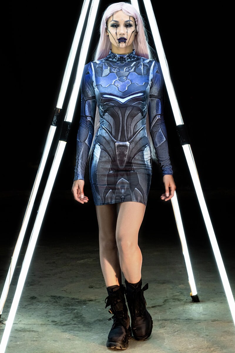 Cyberpunk Halloween Dress Sexy Women Costume Bodycon Mini Etsy