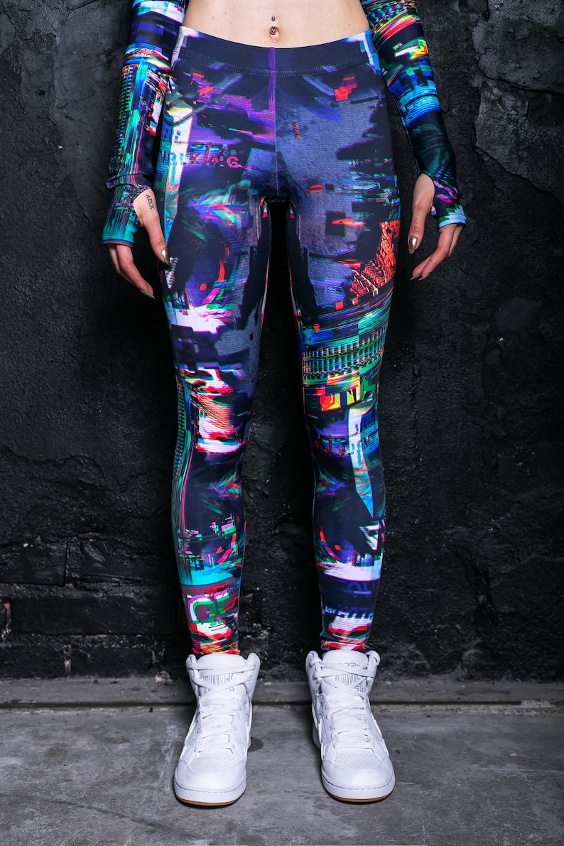 Blue Cyber Festival Leggings Set Close View