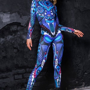 Blue Rave Catsuit, spandex catsuit, festival catsuit, cosplay catsuit, women costume, festival bodysuit, rave outfit, Halloween Costume image 3