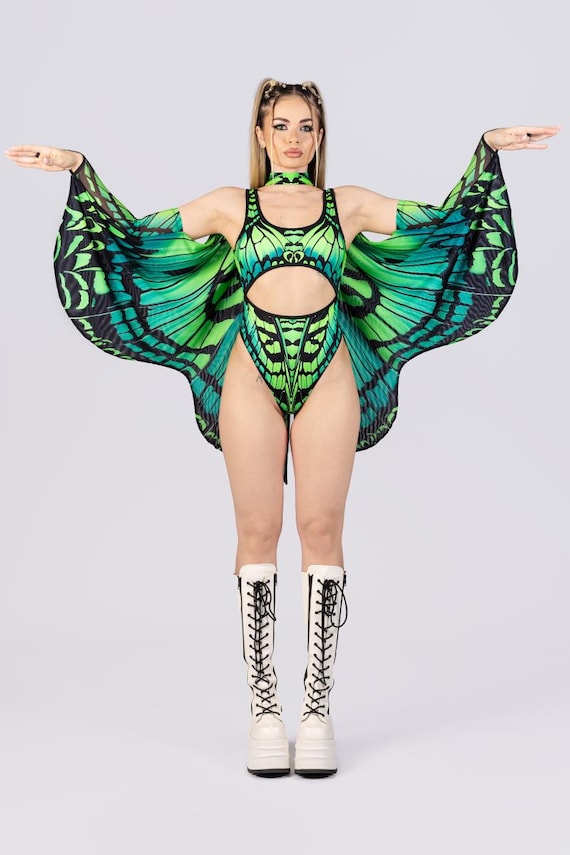 Butterfly Cut Out Rave Bodysuit, Thong Bodysuit, Fairy Rave Outfit, Women Festival Wear, Butterfly Clothing, Fairycore Clothes, Party Outfit