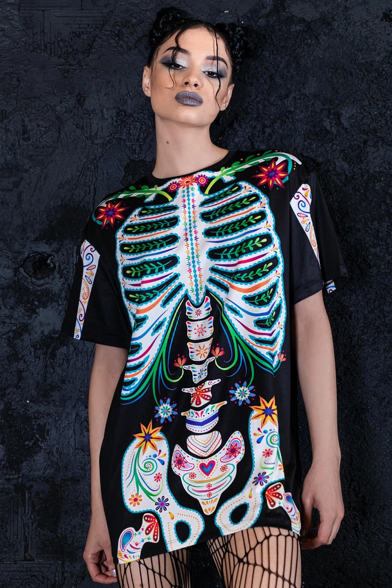 Sugar Skeleton Halloween T-shirt for Women Close View