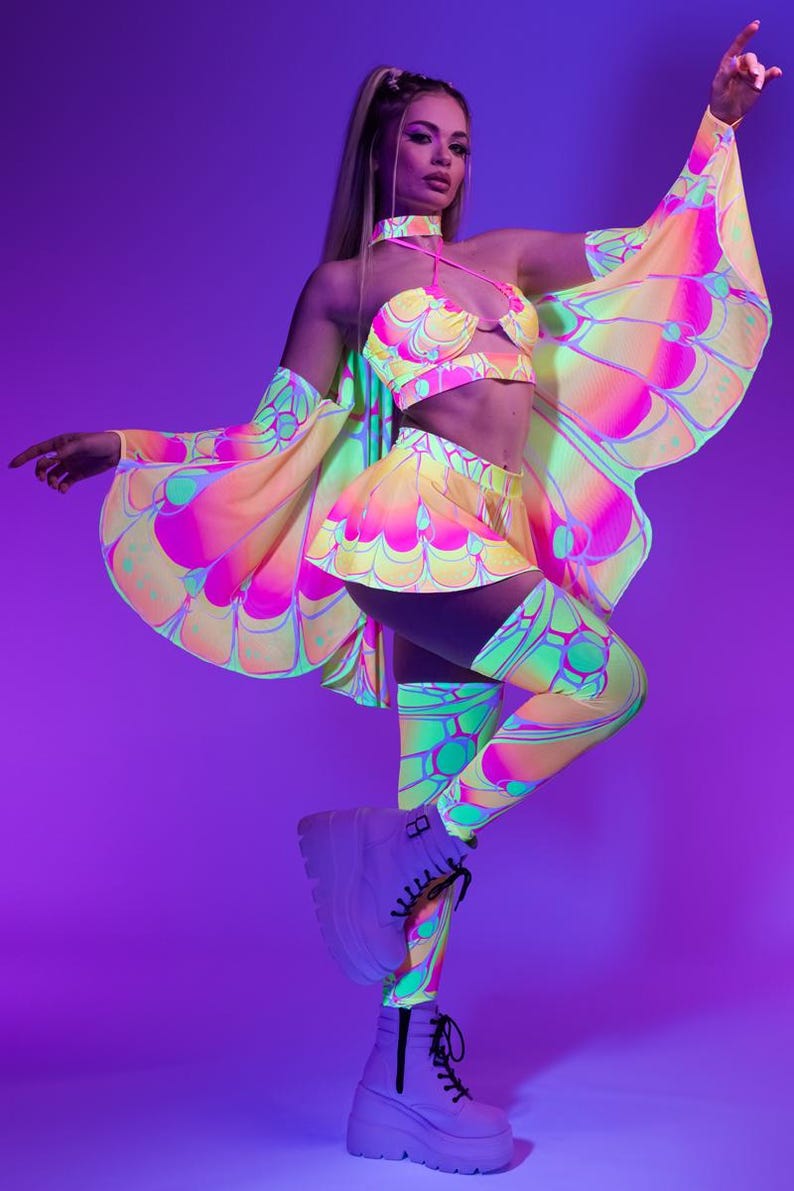 Neon Halter Top, Rave Bikini Top in Yellow & Pink, Butterfly Rave ...