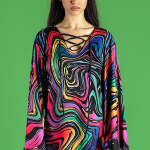 Rainbow Bell Sleeve Dress Front View