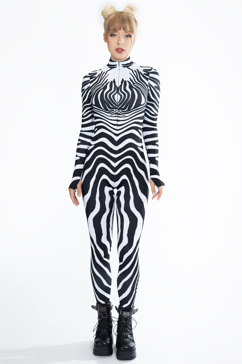 Damen-Overknees Im Zebra-Look – Weiß-Schwarz, Für Fasching & Mottoparty, Einheitsgröße