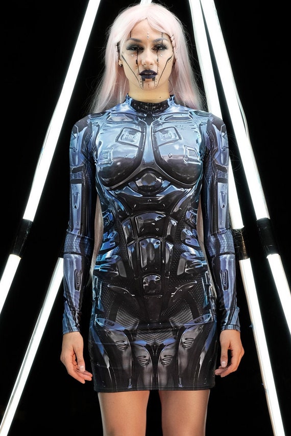 Black Robot Sci Fi Dress Futuristic Halloween Costume 