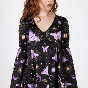 Black Butterfly Dress With Bell Sleeves Front View