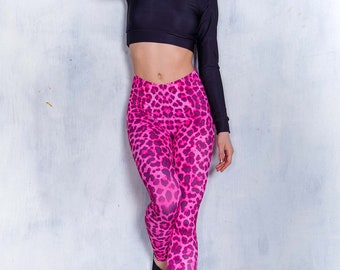 Pink Leopard Leggings for Women, Yoga Leggings, High Waisted