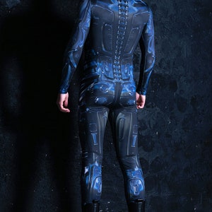 Blue Cyberpunk Men's Halloween Costume Back View