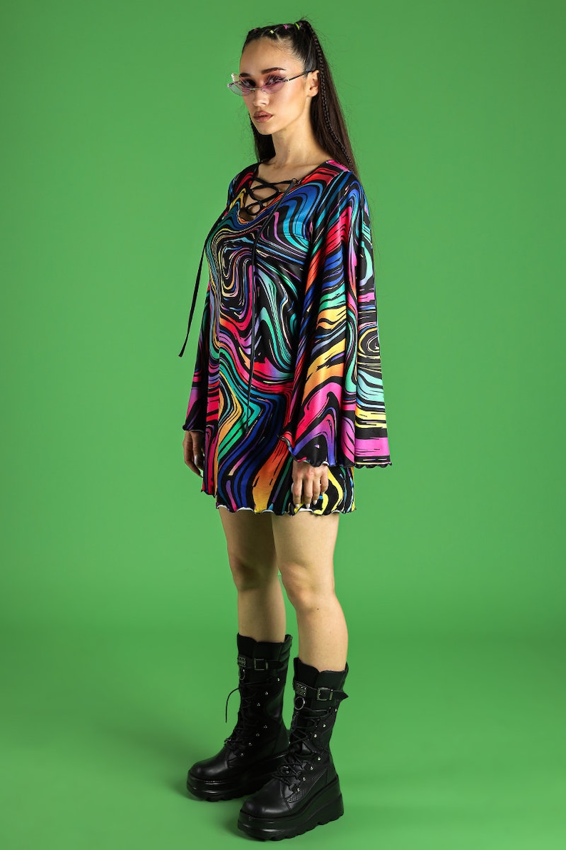 Rainbow Bell Sleeve Dress Side View