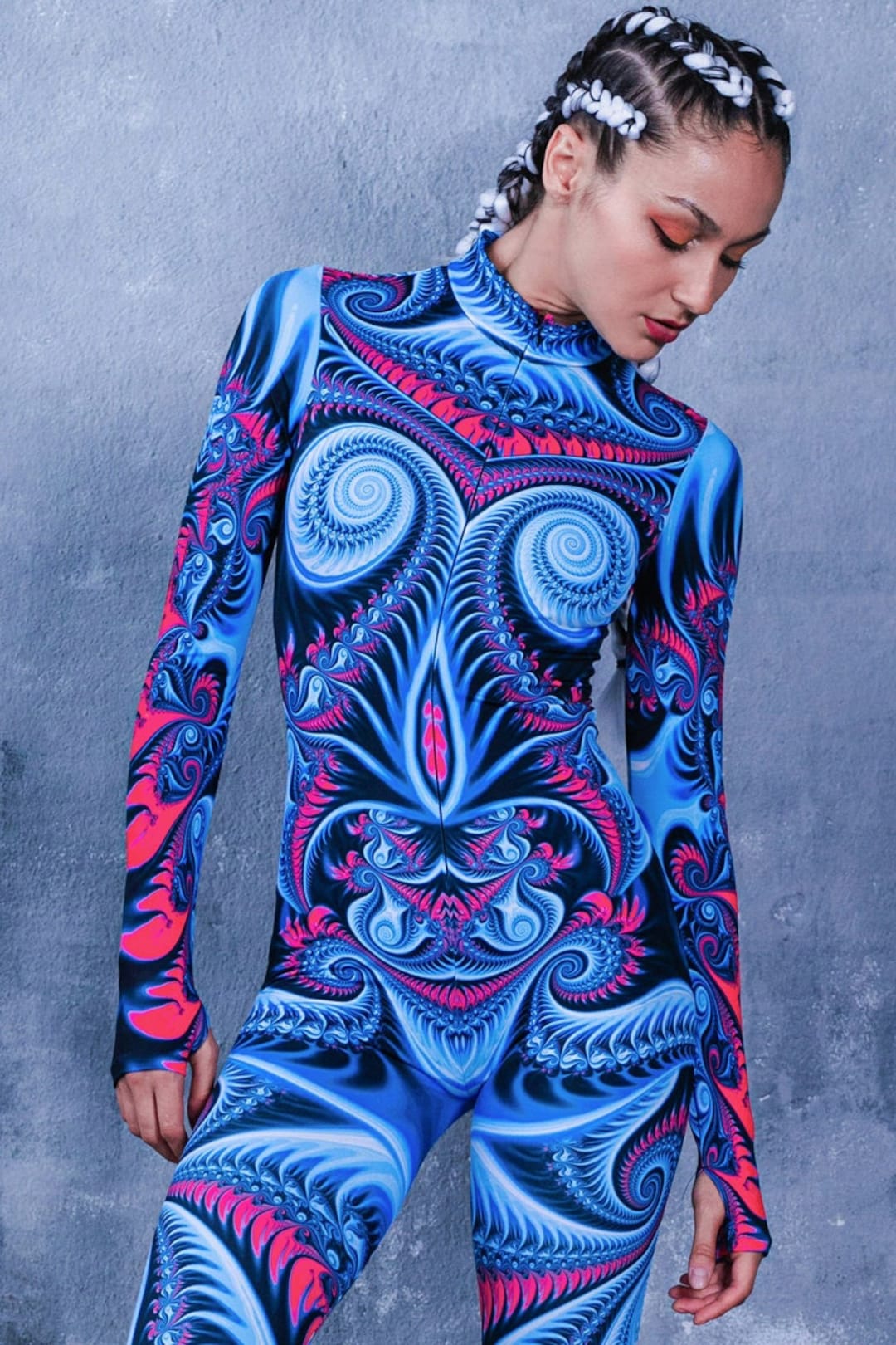Psychedelic Rave Costume, Blue Festival Catsuit, Trippy Rave Catsuit
