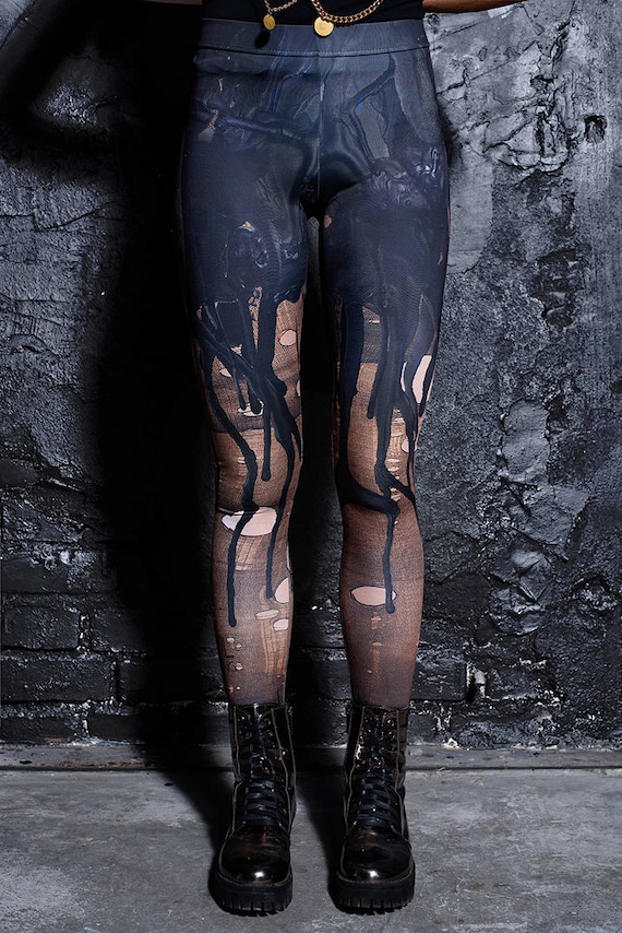 Goth Leggings for Women, Punk Printed Leggings, Black Gothic Leggings,  Steampunk Clothing, Gothic Clothing, Spandex High Waisted Leggings -   Canada