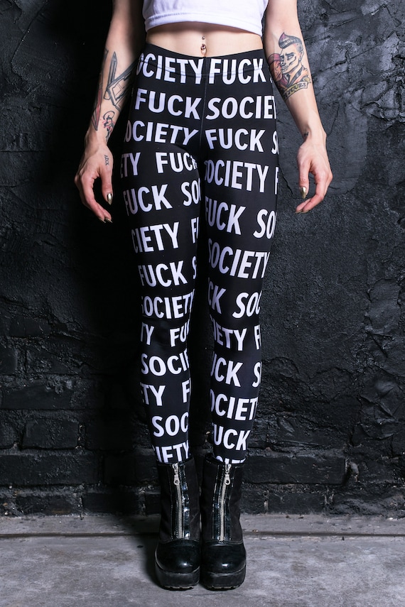 Fuck Leggings, Plus Size Printed Leggings, Festival Leggings for