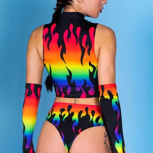 Flame Rave Crop Top Set Back View