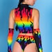 Rainbow Flames Half Zip Crop Top