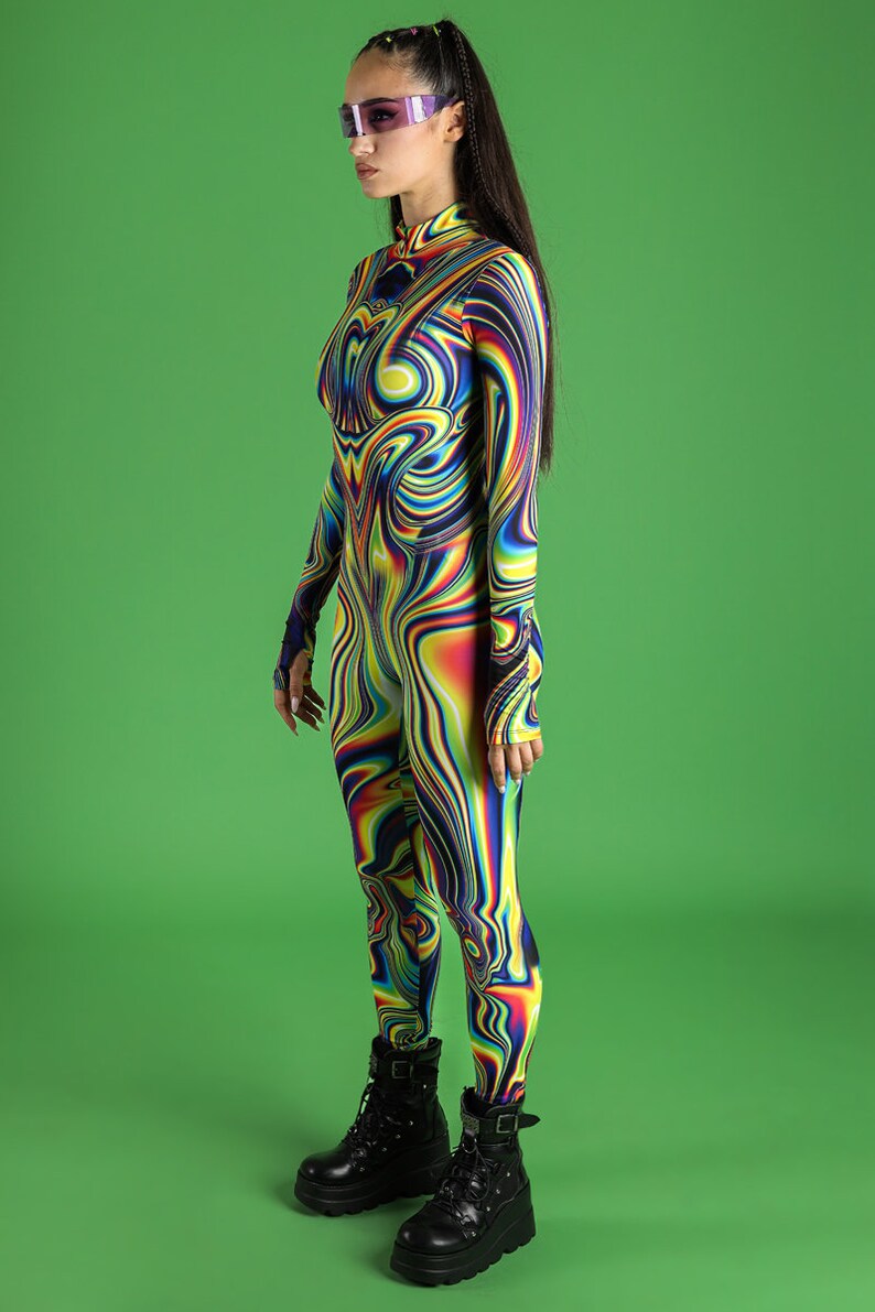 Side Ravee Rave Costume, Rave One Piece Outfit, Liquid Body Suit Costume, Trippy ...