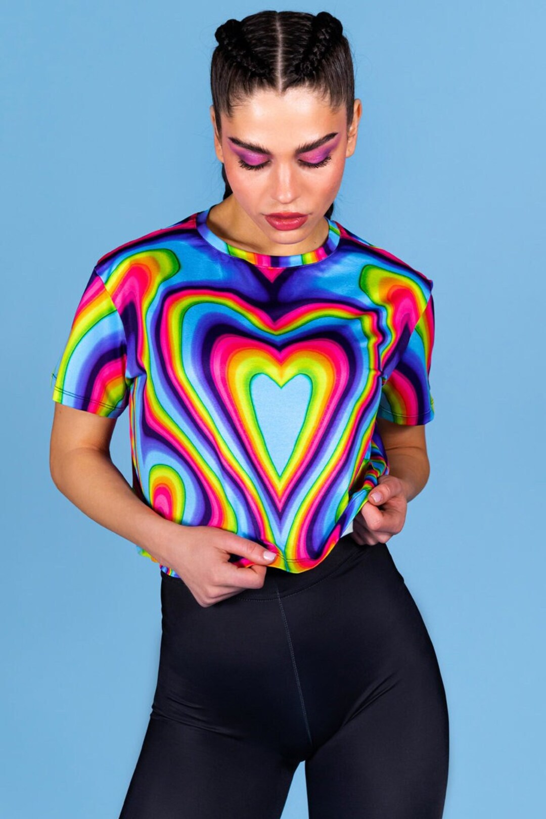 Polyester Rave Shirts Rainbow Cropped Tee, Rave Crop Top T Shirt, Rainbow Graphic Tee ...