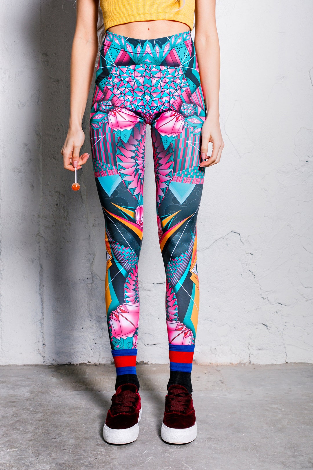 Leggings Kawaii para mujer, leggings psicodélicos de tiro alto