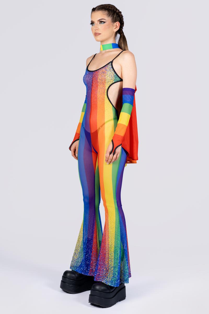 Open Back Mesh Jumpsuit, Rainbow Rave Jumpsuit, Rave Outfit, Pride ...