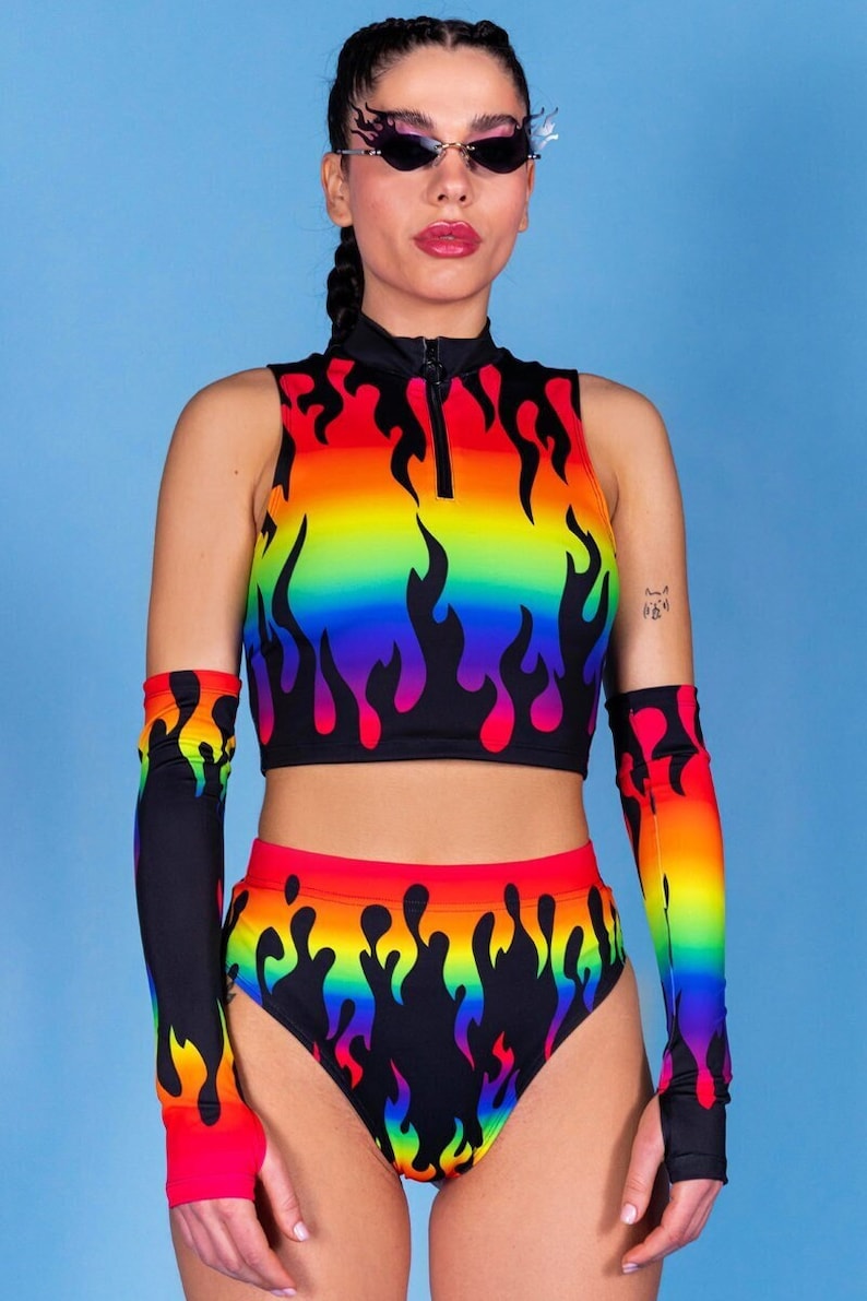 Flame Rave Crop Top Set Front View