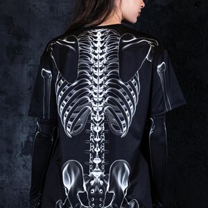 Black Skeleton Halloween T-shirt For Women Back View